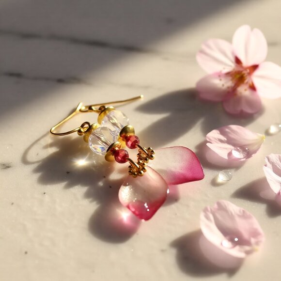 Boho Gypsy Sisters Jewelry - Romantic Feminine Essence Pink Petal Dangle Earrings! Celebrate Spring & Easter